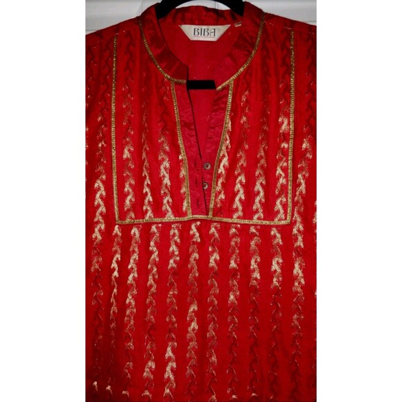 BIBA Festive Holiday Red/Gold Embroidery Boho Tunic Global Sz Small Vibrant - Picture 3 of 9